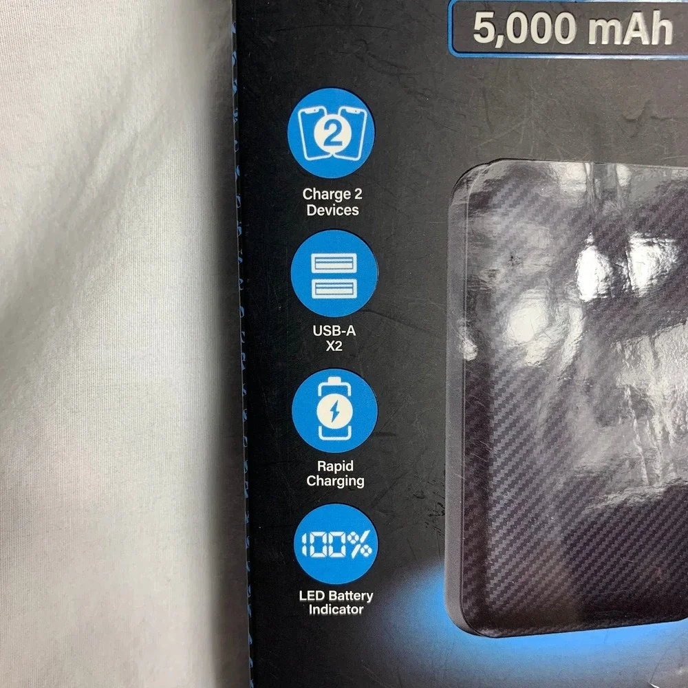 Brookstone Carbon‎ Fiber Power Bank 5000mAh Portable Charger Fast Charging Pack
